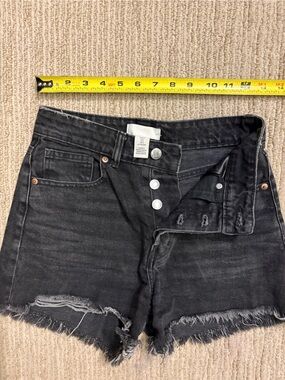 H&M High-Rise Distressed Black Denim Cutoff Button Front Shorts Size 2